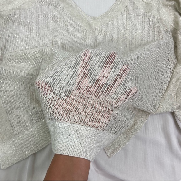 Lucky Brand ecru metallic linen bled crochet sweater shirt ruffle top.Size Large - Picture 5 of 13